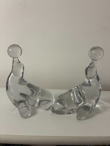 Set of two Glass Seals balancing ball Figurines. 7"H and  5" W