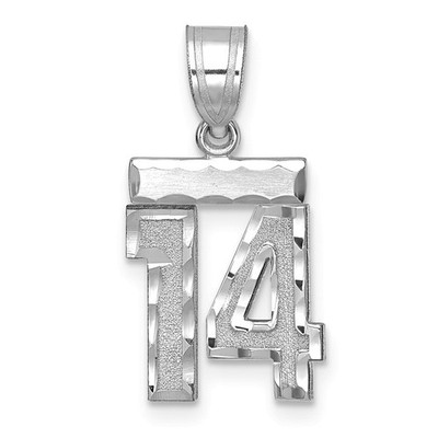 14kw Small Brushed Diamond-cut Number 14 Charm Necklace Womens
