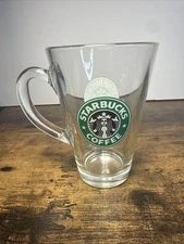 Starbucks Drinking Glass Clear Green Siren Mermaid Logo Ice Coffee Cup 12oz  
