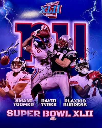 NY GIANTS SB CHAMPS DAVID TYREE, PLAXICO BURRESS, AMANI TOOMER SIGNED 16x20 JSA!