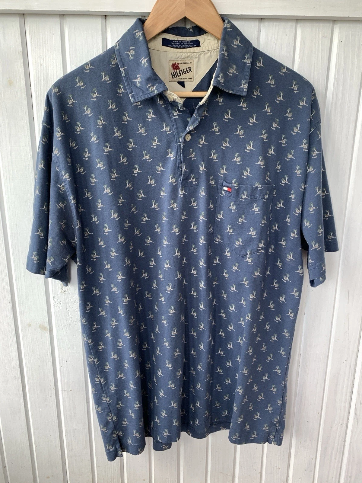 Hilfiger Palm Tree Print Pocket Polo Shirt Golf Vintage Knit