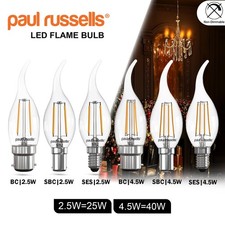 LED Filament  2.5W=25W 4.5W=40W Flame Warm White BC SES SBC 1/6/10 Pack
