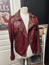 Veste cuir bordeaux Nour Hammour perfecto t 38 40