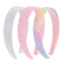 3Pack Glitter Sequin Headbands for Girls Women, Pink Rainbow White