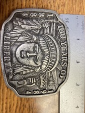 Vintage Belt Buckle 100 Years Of Liberty 1884-1984 Silvertone Alloy