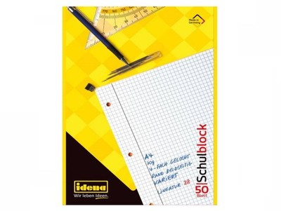 10x Schulblock A4 kariert je 50 Blatt 4-fach gelocht links und rechts Randlinien