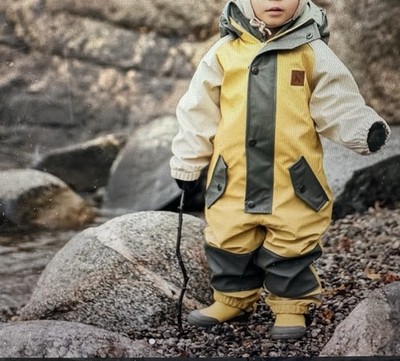 Kuling Hooded Waterproof Windproof Colorblock Jumpsuit Yellow/Green 86/92cm
