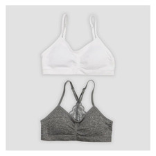 Maidenform Girls' 2pk Seamfree Lace Back Padded Crop Bra - White/Gray ''NEW''
