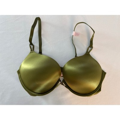 Victoria's Secret Bombshell Plunge Push Up Bra 36C Olive Green Satin NWT