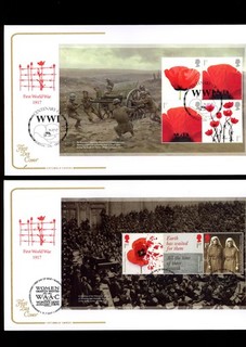 2018 First World War WWI Centenary Prestige Booklet Panes Cotswold FDCs.