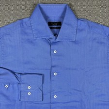 Zara Men's Shirt 15 40 Long Sleeve Solid Blue Tailored Fit Chevron Dress Casual