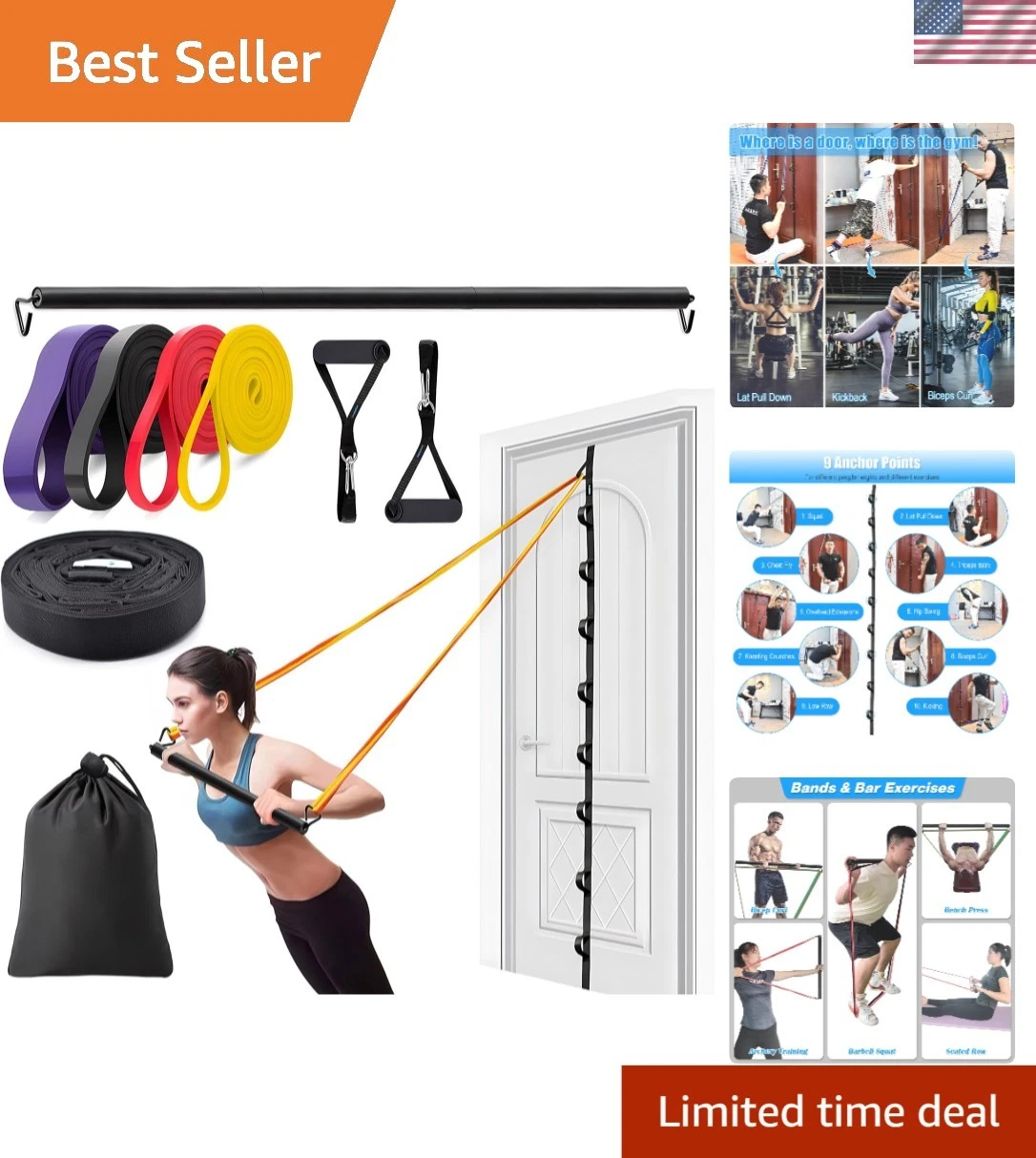 Portable Resistance Bands Door Anchor - 9 Adjustable Points for Every Workout