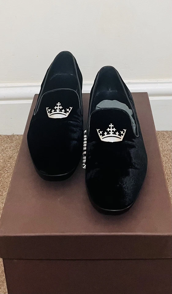 Church's Navy Velvet Crystal Silver Crown Loafer Slippers UK 4 EU 37 - Image 4 of 4