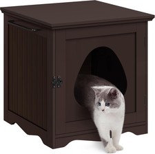 Cat Litter Box Enclosure Litter Box Furniture Hidden W/ Towel Bar Wooden Pet