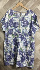 White Stuff x Chloe Flirt Linen Blue/Green/Purple Floral Dress Size UK 18