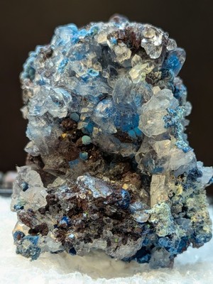 Quartz, Shattuckite, Chrysocolla, Rancho Jacalito, Sonora, Mexico. In Perky Box