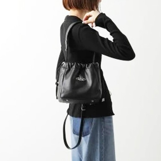 Vivienne Westwood Hilary Small Bucket Bag Black Vegan Leather F/S