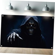 Halloween Backdrop 71 X 43 Inch Scary Skeleton with Glowing Eyes Grim Reaper