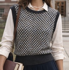 Vintage 80s New Attitude by Russ Togs Gray Argyle Colorful Knit Sweater Vest M