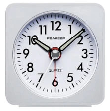 Peakeep Ultra Small New Battery Travel Alarm Clock with Snooze and Light, Silent