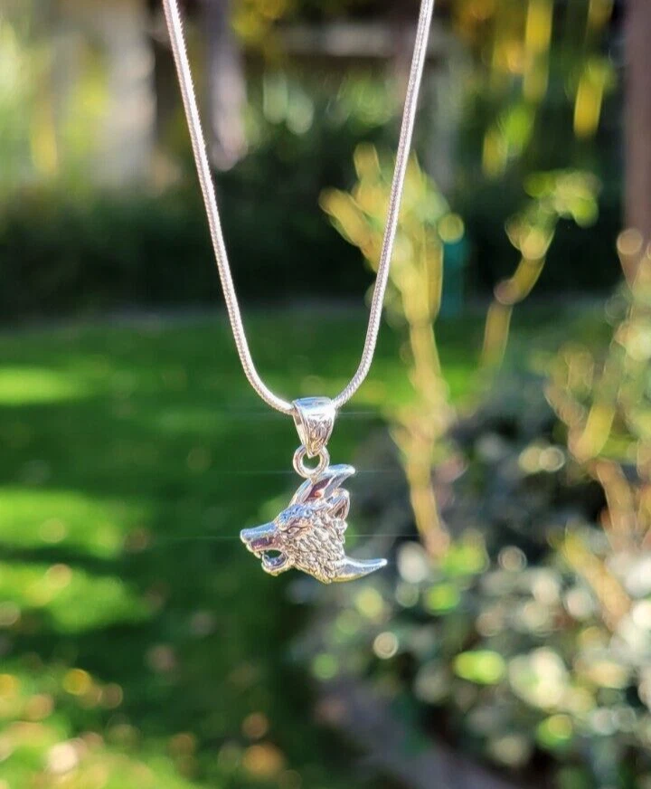 Wolf Crescent Moon Charm Wisdom Spiritual Wolves Sterling Silver Pendant - Image 2 of 4