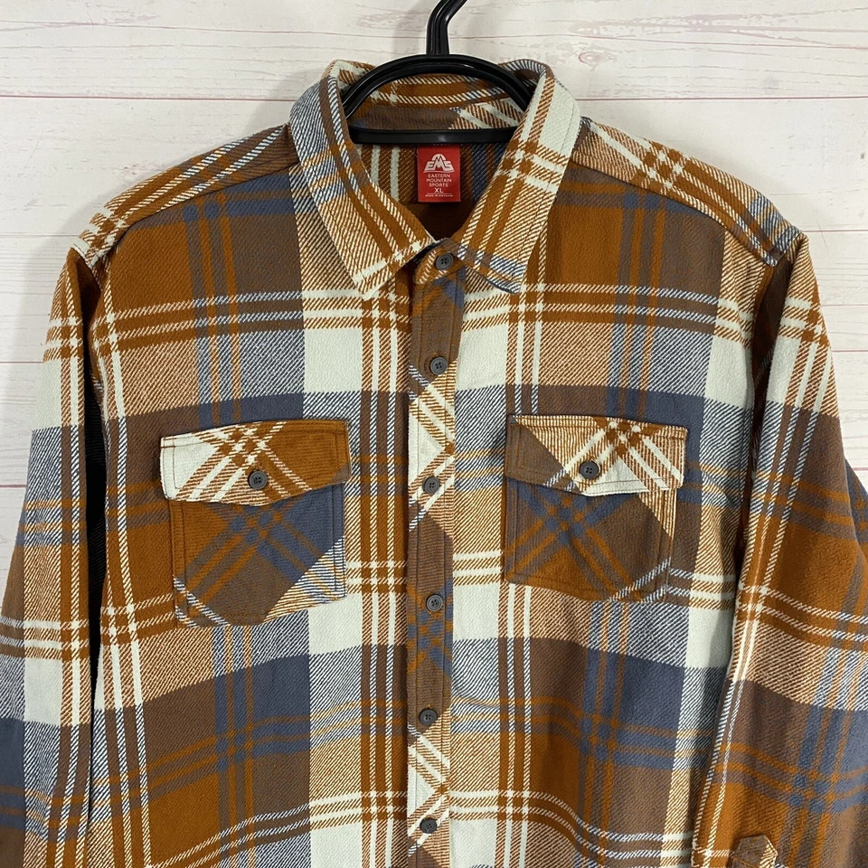 Eastern Mountain Sports Mens Heavey Cotton Plaid Flannel Shirt XL Rust Long Slv - Image 2 of 4