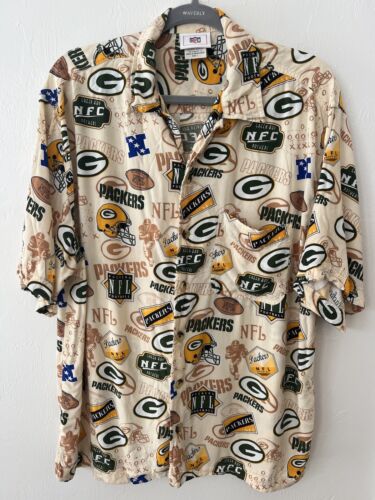 Green Bay Packers Hawaiian Shirt NFL Tropical Short Sleeve Button Up Camp Mens L - Picture 1 of 7