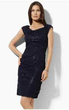 Ralph Lauren 'Mesh Overlay' Sequin Dress (Size 10P) Navy $230