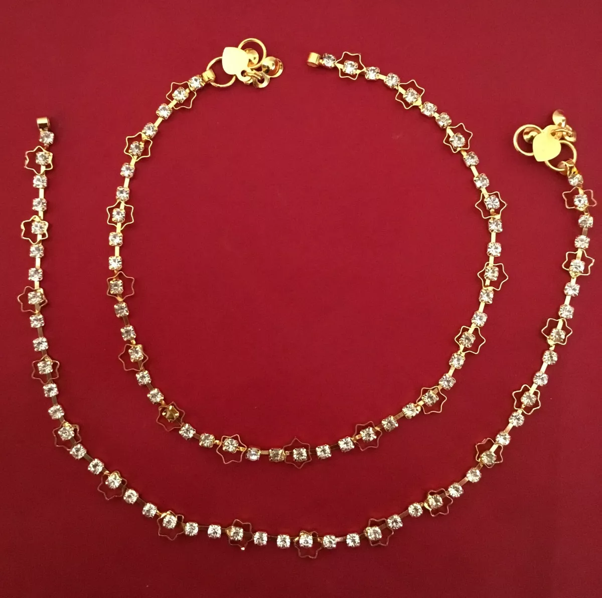 PAIR NEW GOLD TONE INDIAN ASIAN BOLLYWOOD ANKLET PAYAL JHANJAR FOOT CHAIN ANKLE