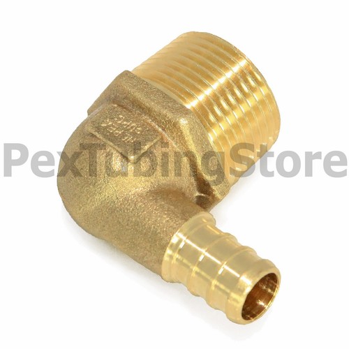 3/4" PEX x 1" Male NPT Threaded Elbow - Brass Crimp Fitting