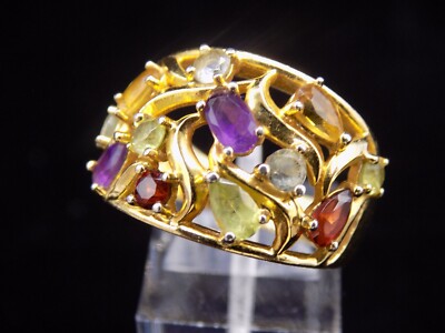 Vintage Garnet Citrine Amethyst Topaz Cluster Ring Gold Vermeil Size 9  PAJ