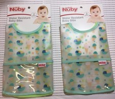 4 Nuby Water Resistant Baby Bibs w/Food Catcher Pocket Vinyl Ice-cream