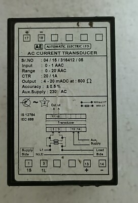 AUTOMATIC ELECTRIC LTD AC CURRENT TRANDUCER 04/15/316412/05 INDIA