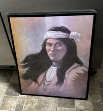 VTG. 16” x 20” native American brave scout framed print(M. Coy 91.) Under Glass.