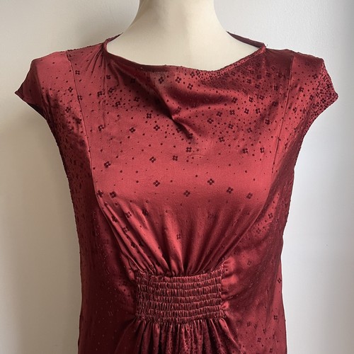 Abito floreale Manila Grace Seta Stretch Velluto Rosso Bordeaux Made in Italy Medium - Foto 2 di 11