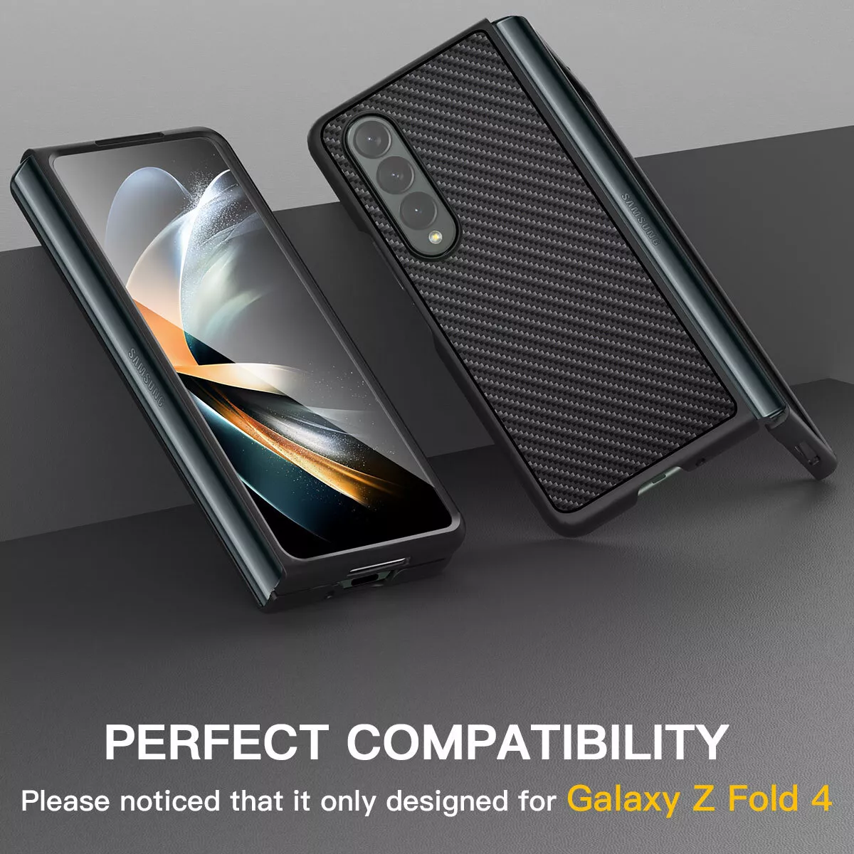 Samsung Galaxy Z Fold4 5G Case Slim Carbon Fiber Shockproof Bumper Hard  Cover