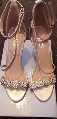 NEW Wallis Gold Ankle Straps Heels Shoes Sandals Party/Cocktail