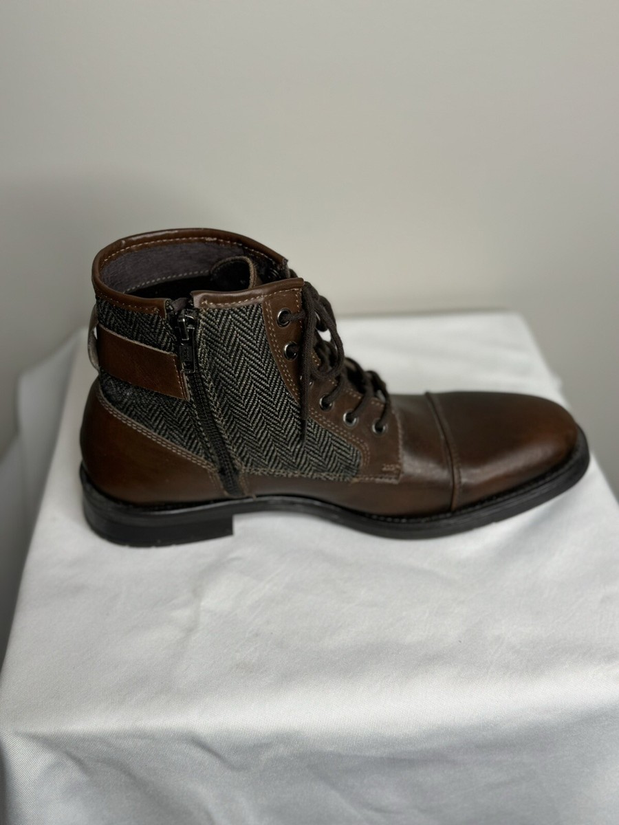 Bar III Devin Brown Leather And Tweed Ankle Boots Double  display picture 2
