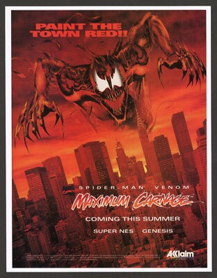 Spider-Man Venom Maximum Carnage Super Nintendo SNES Genesis Ad Art Print Poster
