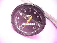 Vintage Moroso  Cable Drive Tachometer 12,000 RPM With Cable NHRA IHRA