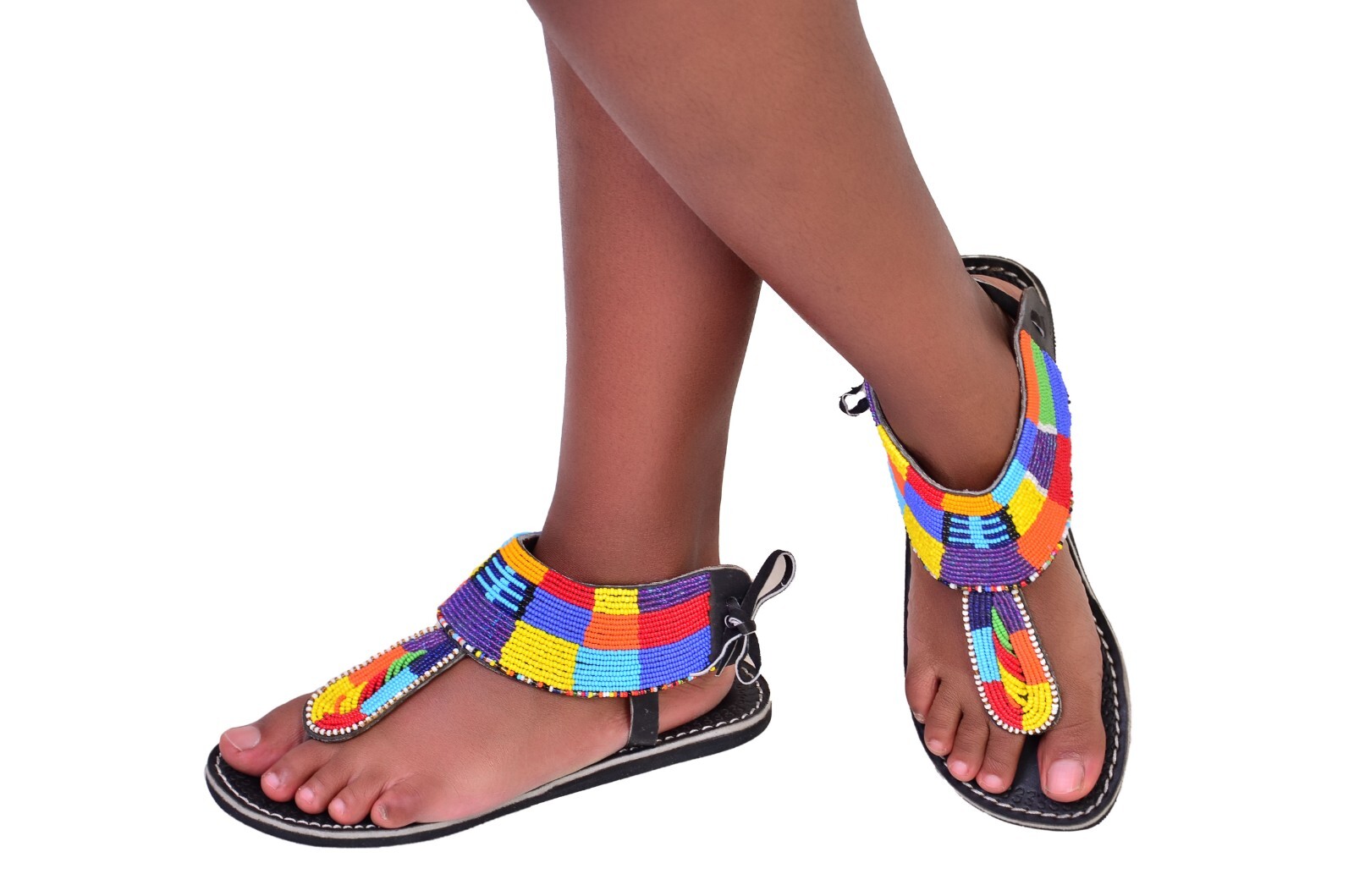 Beaded Women African Gladiator Sandals Bohemian Summer Leather Masai Kenyan