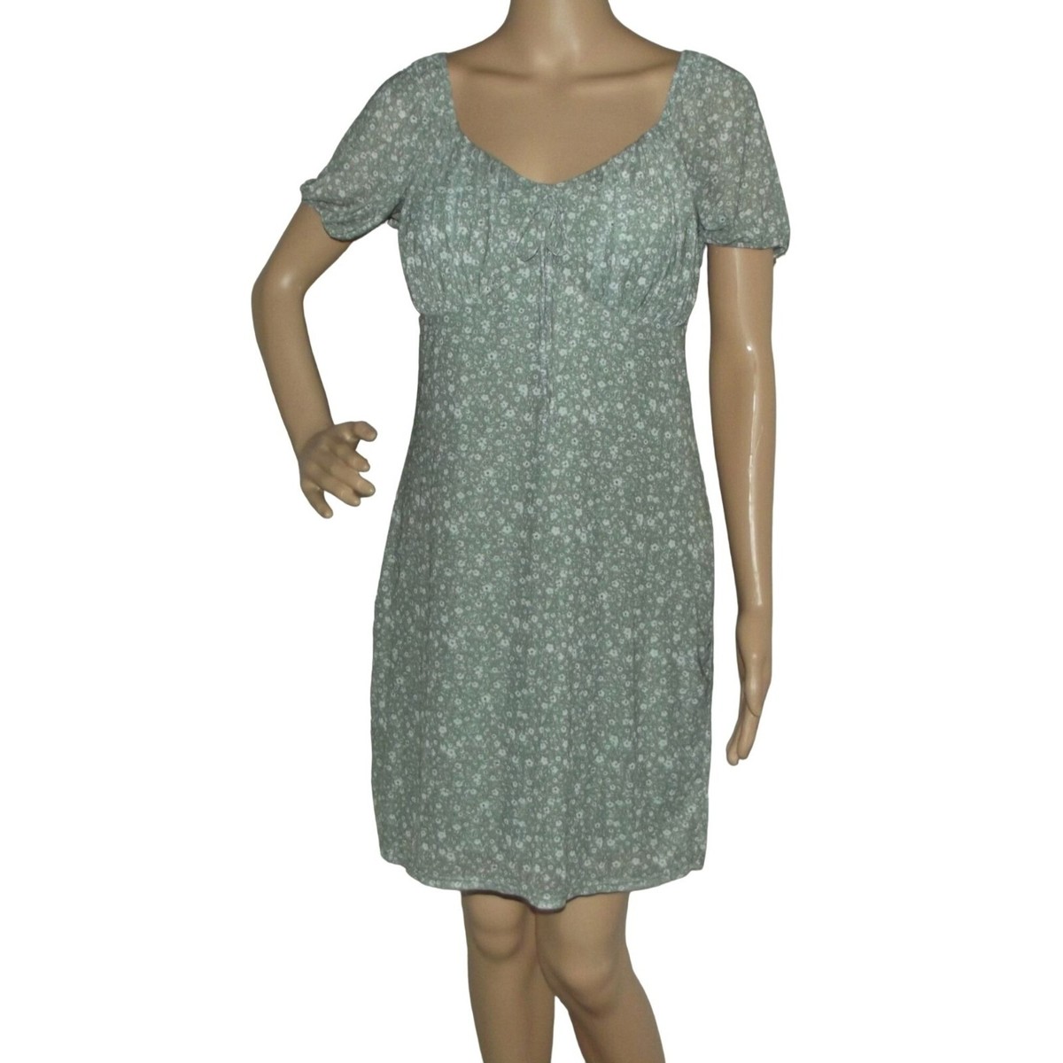 No Boundaries Dress Large (11-13) Green Milkmaid Ditzy Floral Mesh Y2K knee  | eBay