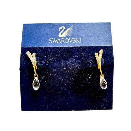 Swarovski Damen Ohrringe goldfarben Kristall Ohrhänger neu auf Karte