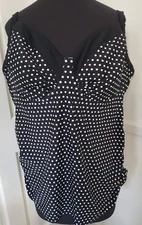 Pure Energy Plus Size 26W Polka Dot Tankini Top Padded w/ Underwire Black/White~