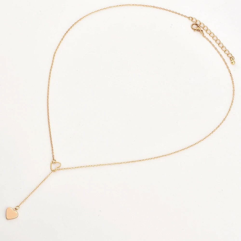 Gold Lariat Double Heart Twist Heart Pendant Necklace Sterling Silver