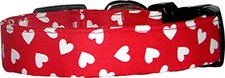 Tossed Red  White Hearts Valentines Day Handmade Dog Collar
