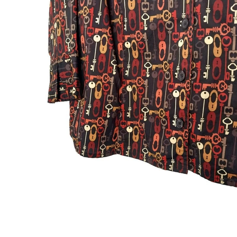 Blusa East 5th Mujer Talla 1X Botón Frontal Manga 3/4 Cuello en V Multicolor Oscuro Foto 3 de 4