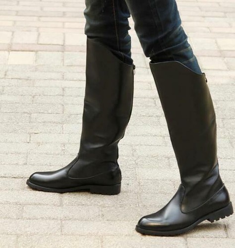 Men's Riding Military Boots Leather Knee High Equestrian Casual Fashion ...