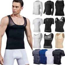 Mens Lift Body Slimming Tummy Compression Shaper Vest Shirt Abs Abdomen T-Shirt