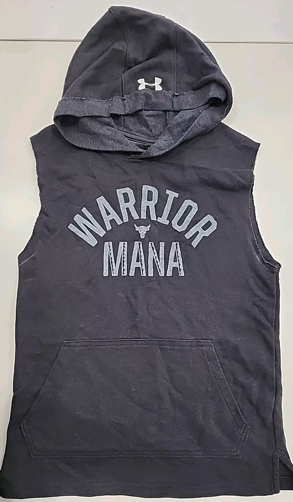 Under Armour Boys Project Rock Mana Sleeveless Hoodie with Pocket Black Youth Size